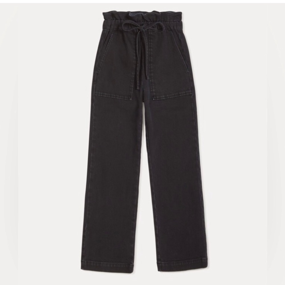 *NEW* SOMETHING NAVY AGNES PAPERBAG DENIM TROUSERS BLACK MEDIUM - Picture 5 of 14